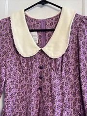 Vintage Terri Petites Purple Floral Print Zipper Dress With Peter Pan Collar