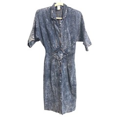 Champagne West Vintage 80s Acid Wash Denim Dress Star Waist Made in USA