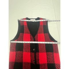 Vintage Talbots Red Black Buffalo Plaid Button Front Wool Sweater Vest Medium