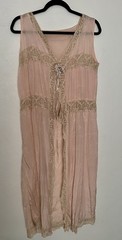 antique 1920s pink silk chiffon negligee Venetian Lace Rosette Detail Art Deco