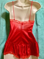 Red 1980s Frilly Cami Tank 100% Nylon Lingerie Lace Top USA Made Medium