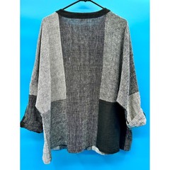 Vtg Sangam Womens L Cotton Lagenlook Artsy Minimalist Gray Black Batwing Jacket
