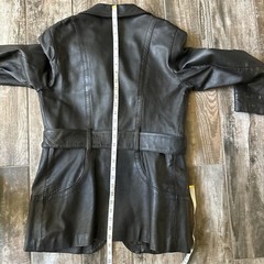 Vintage 1960s 1970s CAROL BRENT Black Leather Belted JACKET COAT Size 12