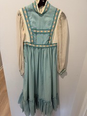 Vintage 1970s Lord & Taylor Embroidered Floral Gingham Prairie Cottagecore Dress