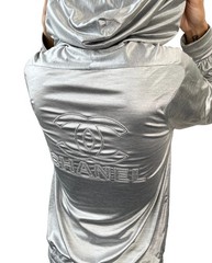 CHANEL Vintage P43484 Big CC Logo Zip Hoodie Jacket #42 Silver Black 901958