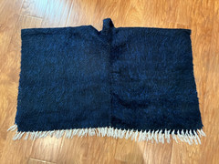 Vintage Poncho Costa Rica Alpaca 1960’s Dark Blue With Fringe BoHo 26 L x 42 W