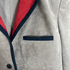 Rare Vintage Mollie Parnis Ultra Suede Blue Light Brown/ Red Jacket Size 8