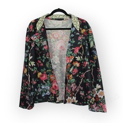 Vintage Susan McDuffie Atlanta Linen Chef Coat Jacket Art To Wear Floral L