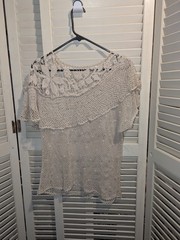 Vintage 70’s Hand Crochet Top Hippie Boho Sz M/L Cotton Measurements in Pictures