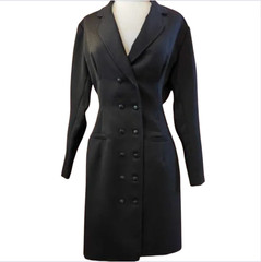 FIORUCCI Vintage Early 1980’s Sexy Fitted Coat Dress Made in Italy Black Size 42