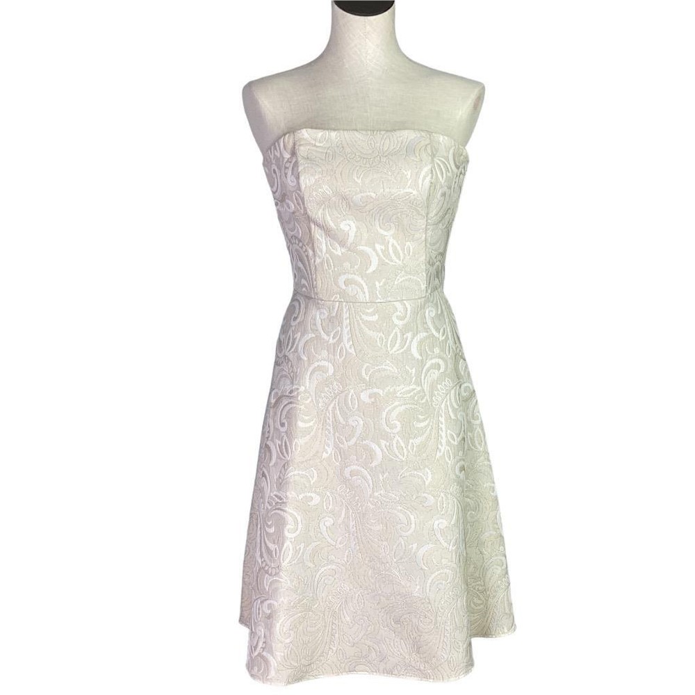 Scott McClintock 80s Cocktail Dress Womens 8P Ivory Paisley Strapless Vintage