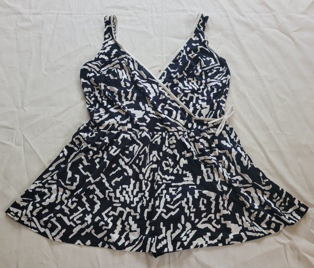 Vintage Robby Len Lane Bryant One Piece Swimsuit Dress Skirt Womens Size L/XL