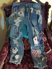 Artsy Upcycled Jeans Womens Reworked Patchwork Y2k Grunge Boho Streetwear 36