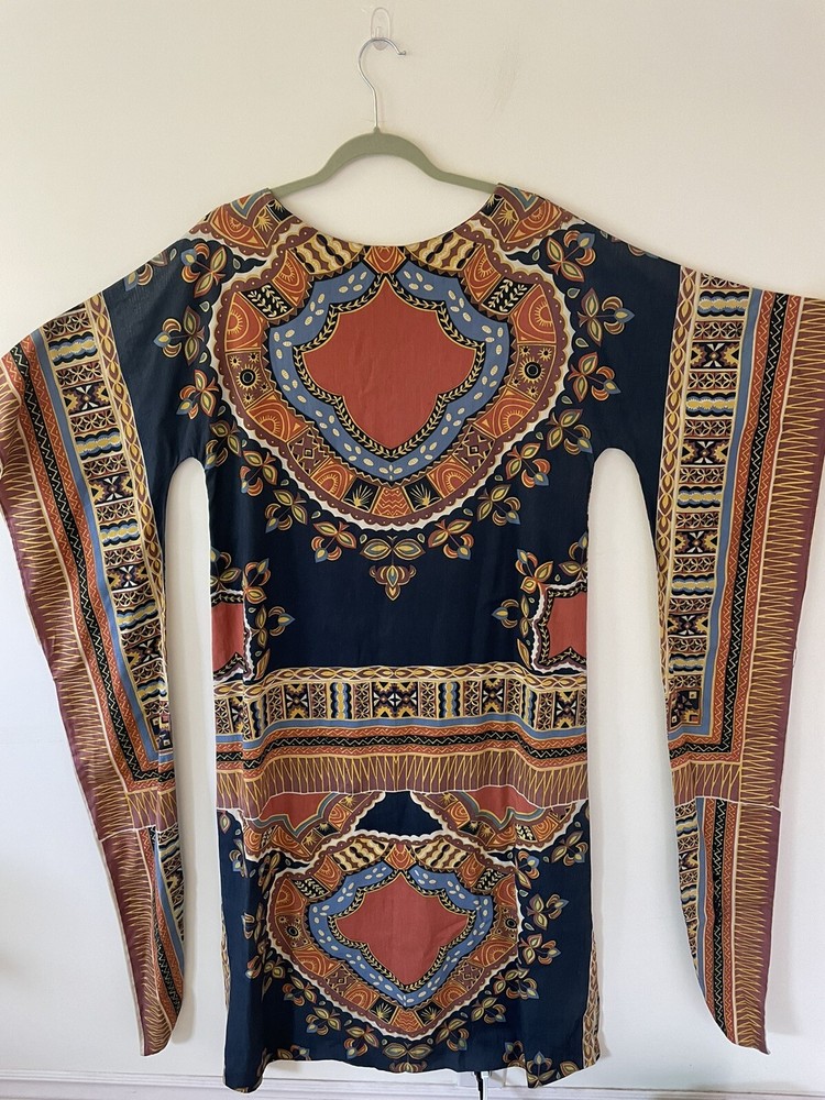Vintage Ethnic Kaftan Dress Cotton Multi Snake in the Grass West Indie M