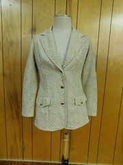 Vintage Blazer Tan White Double Knit Poly Waist 33″