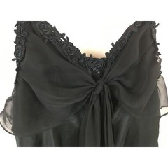 Cocktail Dentelle Dress Black Size S Roses Chiffon Bow Accent Strappy Slip