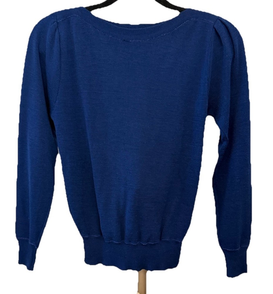 VTG Round Neck Sweater Womens Medium Slim Fit Navy Made in Hong Kong 40’s-50’s