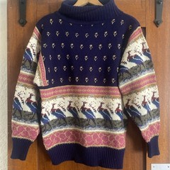 Vintage Knit Fair Isle sweater Women M Crewneck Turkey Taiwan TOC Novelty Print