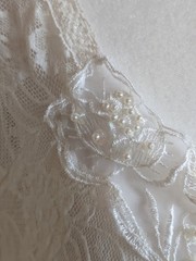 Vintage Ivory Nightgown 2X Plus Size Lace Pearl Beaded Nylon Made In USA Bridal