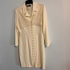 Dawn Joy Fashions Vintage 90s Cream Lace Overlay Button Front Sheath Dress 7/8