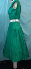 Vtg 50s Harry Keiser GREEN Fit Flare Taffeta Off Shoulder Party Cocktail Dress S