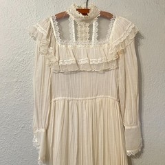 Vtg Gunne Sax 70s Womens Sz 5 S White Lace Maxi Dress Prairie Victorian Bridal