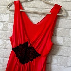 Vintage RED NYLON NIGHTGOWN Long Sheer LACE Old Hollywood VAMP Gown USA Large