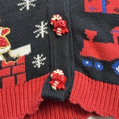 VTG 90s Ugly Christmas Sweater Candy Cane Button Cardigan Size L Santa Xmas Tree