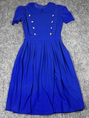 1960s Era Women’s Mod Dress Cobalt Blue Collared Size Medium Button Details