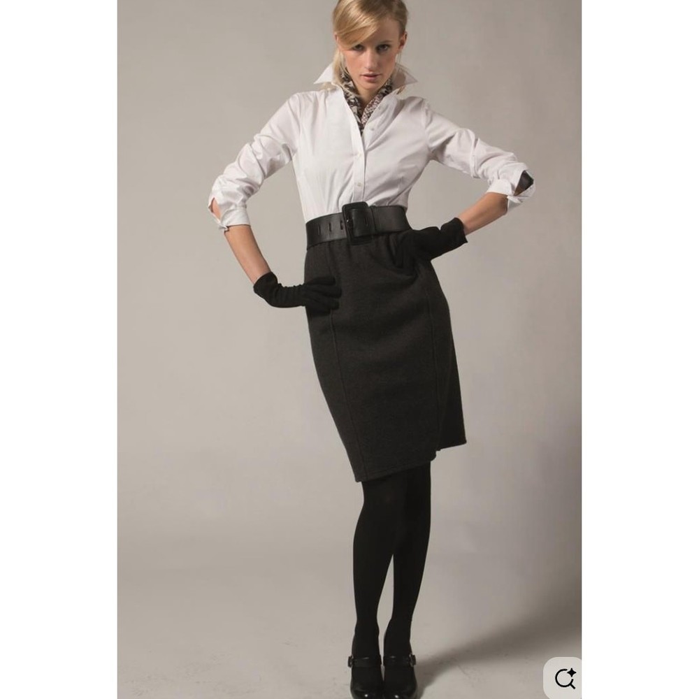 $376 GEIGER Boiled Wool Black Pencil Skirt | 42 EU (12 US) | New! Vintage!