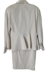 Daymor Couture Vtg Cream Skirt Suit Beaded Padded Shoulders MOB Size 6