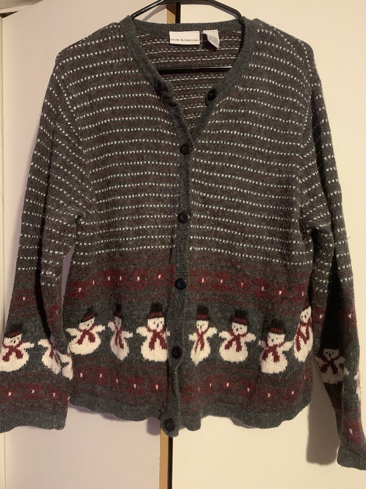 Croft & Barrow Vintage Christmas Winter Snowman Cardigan Sweater Womens Size XL