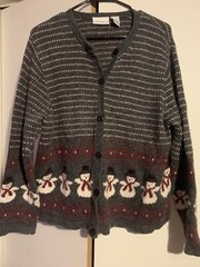 Croft & Barrow Vintage Christmas Winter Snowman Cardigan Sweater Womens Size XL