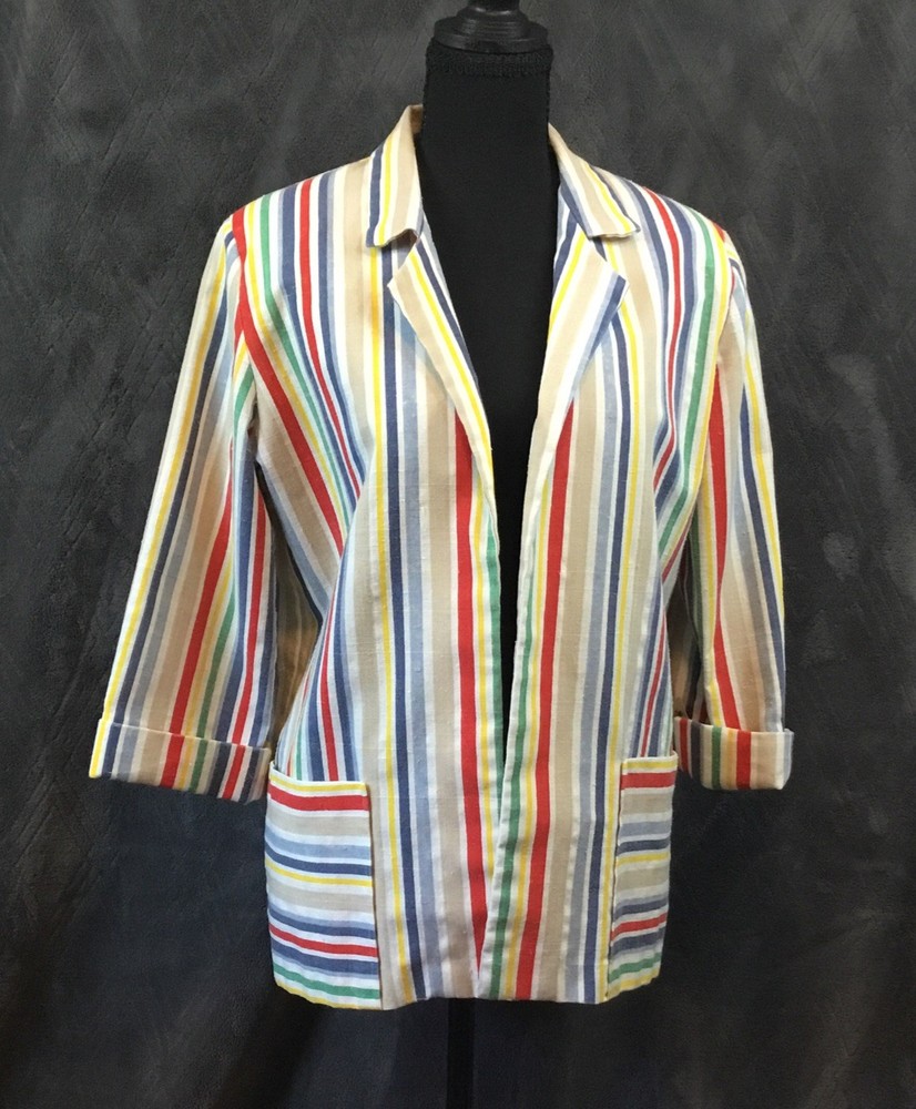 Vintage 70’s Teddi Of California M-L Rainbow Poly blend Blazer Jacket Button Up