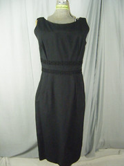 Vtg 60s Black Sleeveless Hour Glass Dress w/ Lace trimmed-Bust 37/2XS-XS,AS-IS