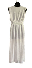 Vtg White Nylon Stretch Lace Nightgown Long Plunge Bridal Goddess Lady Ronte M