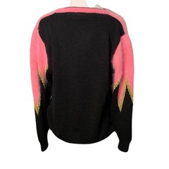 Vintage Y2K 90s-2000s Womens Pink Black Gold Angora Blend Zigzag Sweater Jumper