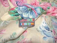 Rose Print Rayon Long Sleeve Blouse Vintage Paris Sport Club Blue & Pink