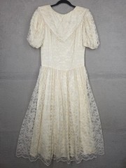 Vintage 80s Ivory Lace Wedding Gown Size 13 Precious Moments Victorian Dress