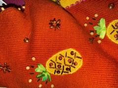 Vintage ARRIVISTE Funky Sweater Ramie Cotton Blend Colorful Embroidery Gems Sz M