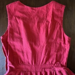 1950s Red Cotton Embroidered Folk border Dress Full Skirt Sleeveless pleated