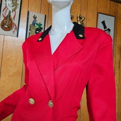 Vtg 80s Power Suit Sexy Secretary Double Breasted Blazer Tuxedo Wiggle Dress L