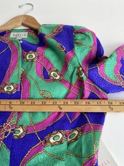 NWT Vtg 80s Papell Petites 100% Silk Jacket Nordstrom New Colorful Chain Print