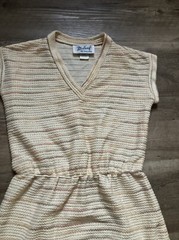 Vintage Malouf of Dallas Women Knit Midi Dress Striped V-Neck Elastic Waist Sz 8