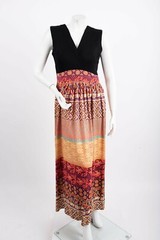 1970s Vintage Sheath Dress Long Maxi Bohemian Floral Women’s Medium Red Orange