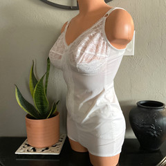 Vintage All in One Girdle ShapeWear White Stretch Bodysuit Wire Free Girdle 38C
