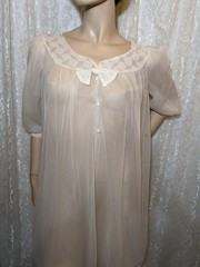 Vintage Peignoir Double Chiffon Bowtie Dressing Gown Babydoll Style Robe S-M