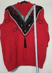 C’est Joli Too Vintage 80s Sweater Womens Med/Lrg Red Sequin Lace Tassel Glam