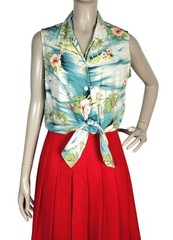 Vintage 90s Tommy Bahama Crinkle Sleeveless Hawaiian Tie Front Top