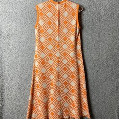Vintage Mod GoGo Dress Marberni by Lawrence 12 Orange White Geometr Mini 60s VTG